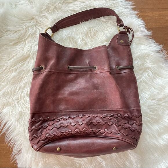 A.S.98 | Women’s Merlot Burgundy Leather Hobo Bucket Bag Leather Shoulder Purse - Picture 4 of 8